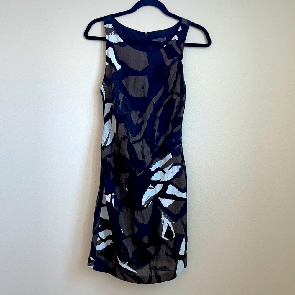 Vince black brown abstract sheath dress small